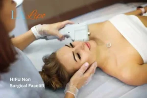 Woman having Hi-Fu to reduce wrinkles Colchester.