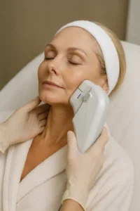 Woman receiving HIFU non surgical facelift treatment Colchester