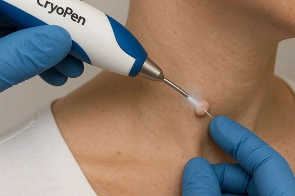 Person receiving Cryotherapy skin tag removal Colchester
