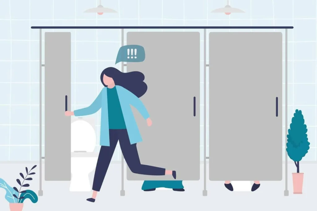 graphic of Urine incontinence Colchester woman running to the toilet.